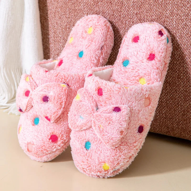 Pantoufles Bellina roses à nœud et pois colorés