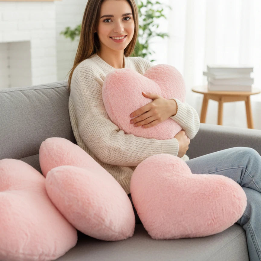 Coussin Amore en forme de cœur rose poudré
